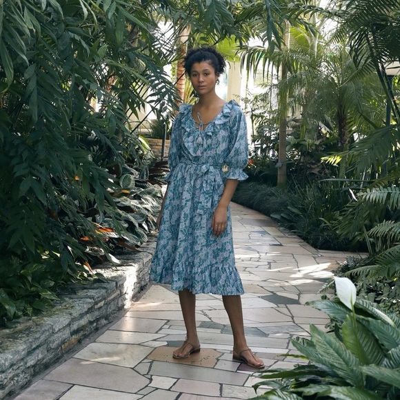 Mille Resort & Travel June Ruffle Midi Dress in Blue Pansy - Picture 10 of 12